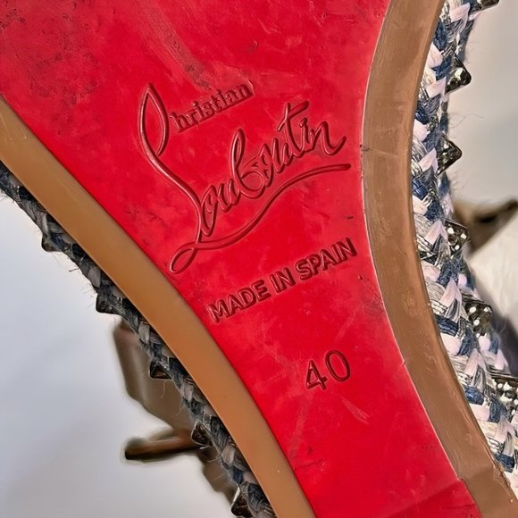 Christian Louboutin Denim Pyraclou Platform Sandal Wedges